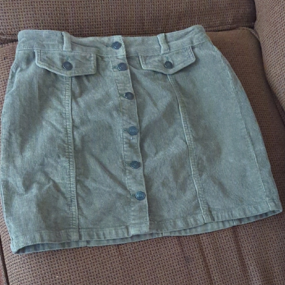 Green Corduroy Button-Up Skirt ( More Of A Forest Green Than The Photo Shows )